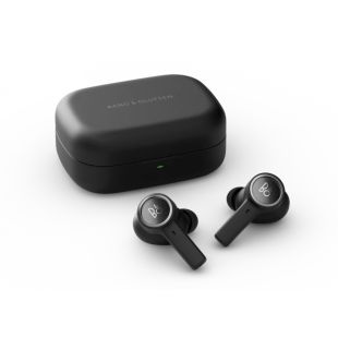 Bang & Olufseni Beoplay EX mürasummutavad Bluetooth kõrvaklapid on mustad hõbedaste alumiinium detailidega
