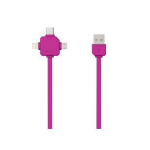 USB kaabel multiotsikuga (usb-c, micro usb, lightning) roosa