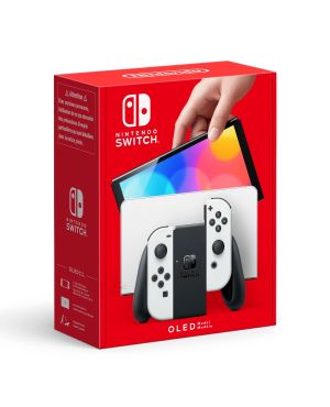 Nintendo Switch OLED 7-tollise ekraaniga kaasaskantav mängukonsool, mille ekraani külge kinnituvad kaks eemaldatavat juhtpulti.