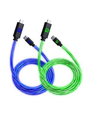 Floating Grip LED-valgustusega kaabel USB-C - USB-C, 2x1,5m (sinine,roheline)