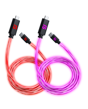 Floating Grip LED-valgustusega kaabel USB-C - USB-C, 2x1,5m (punane,roosa)