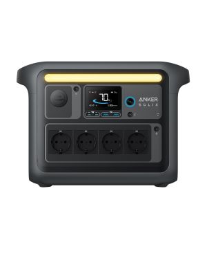 Anker Solic C1000X kaasakantav akujaam A1761311, eestvaatest koos valgusti, laadimispesade ja ekraaniga. 