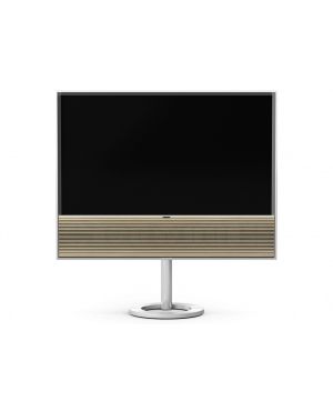 Bang & Olufsen BeoVision Contour 55" 4K OLED teler on koos kõlariga, mida katab puidust ribikate ning toetudes spetsiaalsele jalale saab hoida telerit põrandal