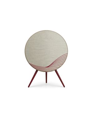 Bang & Olufseni Beoplay A9 multiruum Wifi kõlar on ringi kujuline ning toetub kolmele puidust jalale