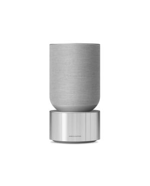 Bang & Olufseni Beosound Balance multiruum Wifi kõlar on alumiinumist alusel hõbedase kangast kõlari kattega
