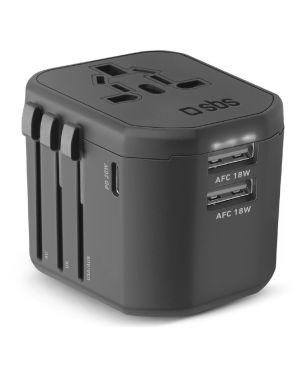 SBS universaalne reisiadapter USB-C ja 2x USB-A (USA, UK, AUS, EU adapter), must