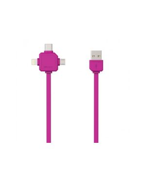 USB kaabel multiotsikuga (usb-c, micro usb, lightning) roosa